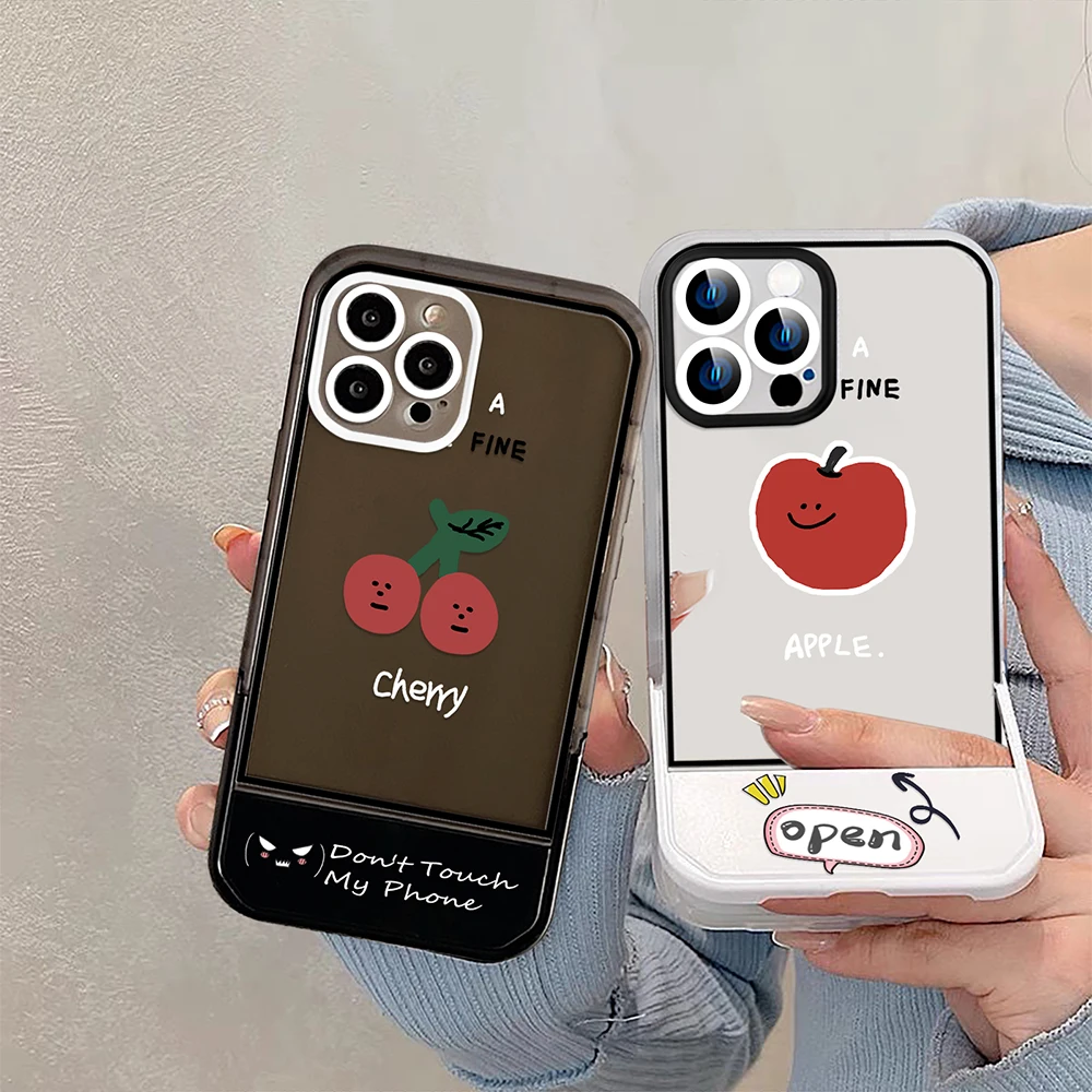 

Cherry Fruit Stand Holder Case for iPhone 14ProMax 14Plus 13 12 11 Pro Max Luxury Transparent Coque Soft Silicone Cover Capinha