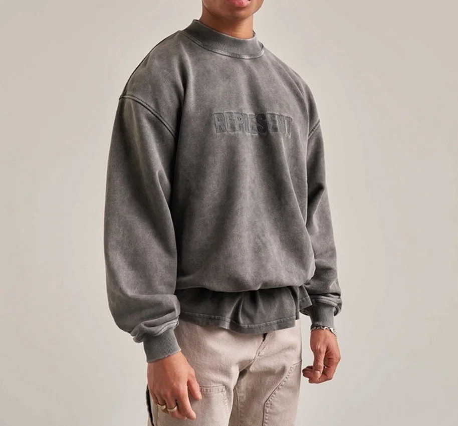 

Vintage Grey Represent Sweatshirts Men Women 1:1 High Quality Chest Represent Embroidered Hoodie Oversized fit Pullovers