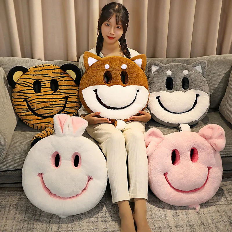 

1pc Cute Plush Cushion Pillow Bedroom Sofa Cushion Cute Smiley Expression Animal Cushion Gift For Kids