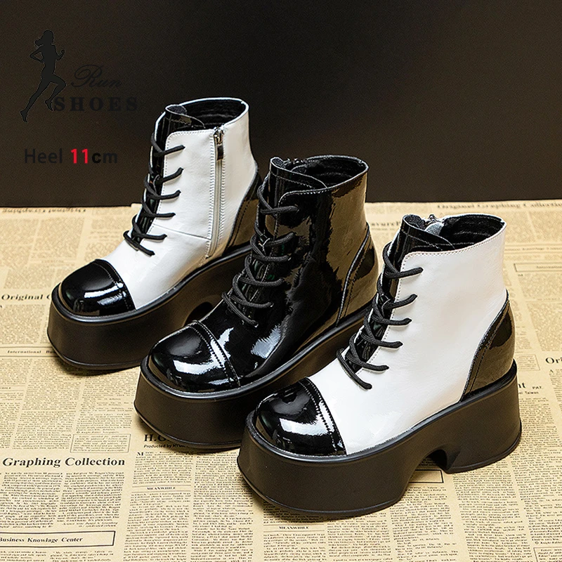 Женские ботильоны на толстой подошве теплые кожаные ботинки с квадратным носком