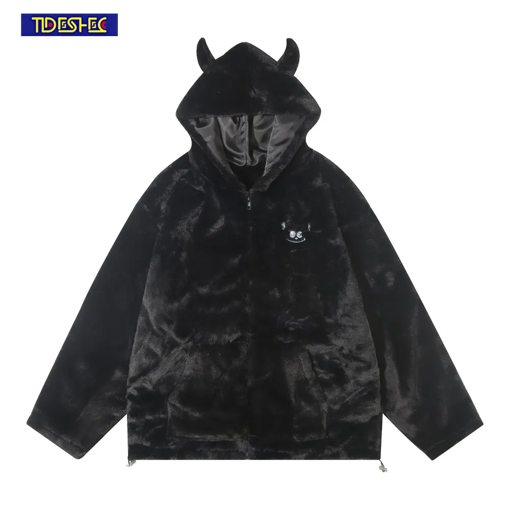 Куртка мужская с капюшоном в стиле хип-хоп свитшот вышитыми надписями демоном