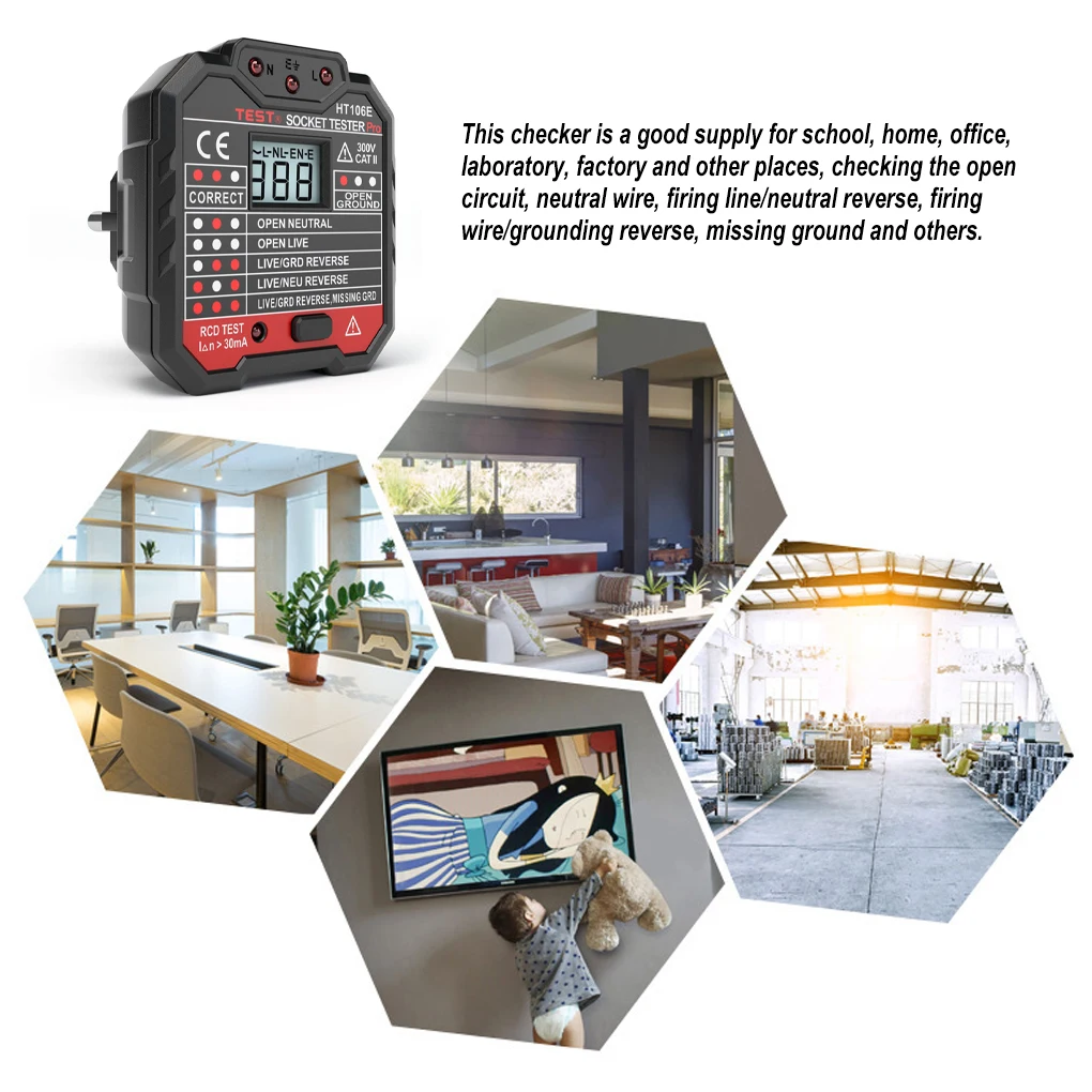 Тестер розеток светодиодный цифровой электрический детектор напряжения фазы