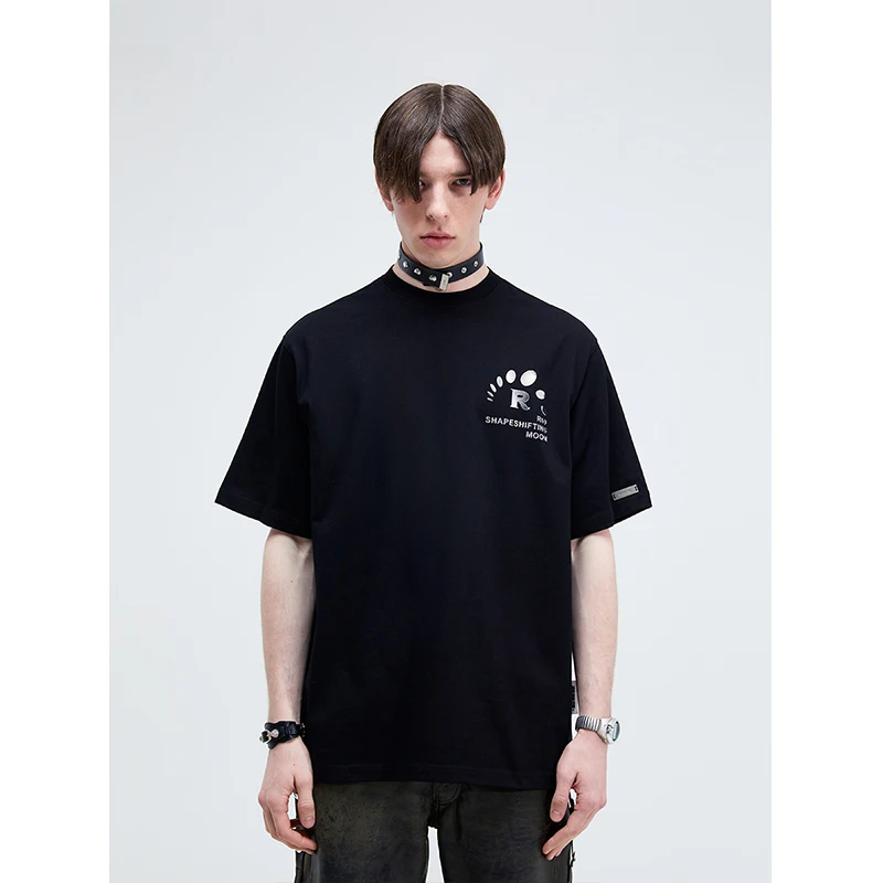 

Sensible Metal Material LOGO Heavy Cotton T Shirt for Men Hip Hop Crewneck T-shirt Woman Oversized T Shirt R69