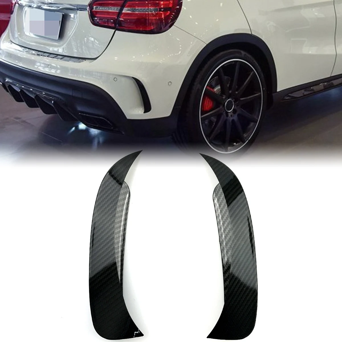 

Black Carbon Look Rear Bumper Splitter Spoiler Side Vent Cover Trim for Mercedes Benz GLA X156 GLA45 AMG GLA220 GLA260 2013-2018
