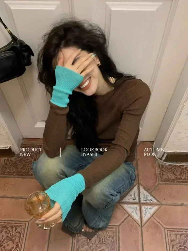 Женский трикотажный свитер в рубчик стиле Харадзюку