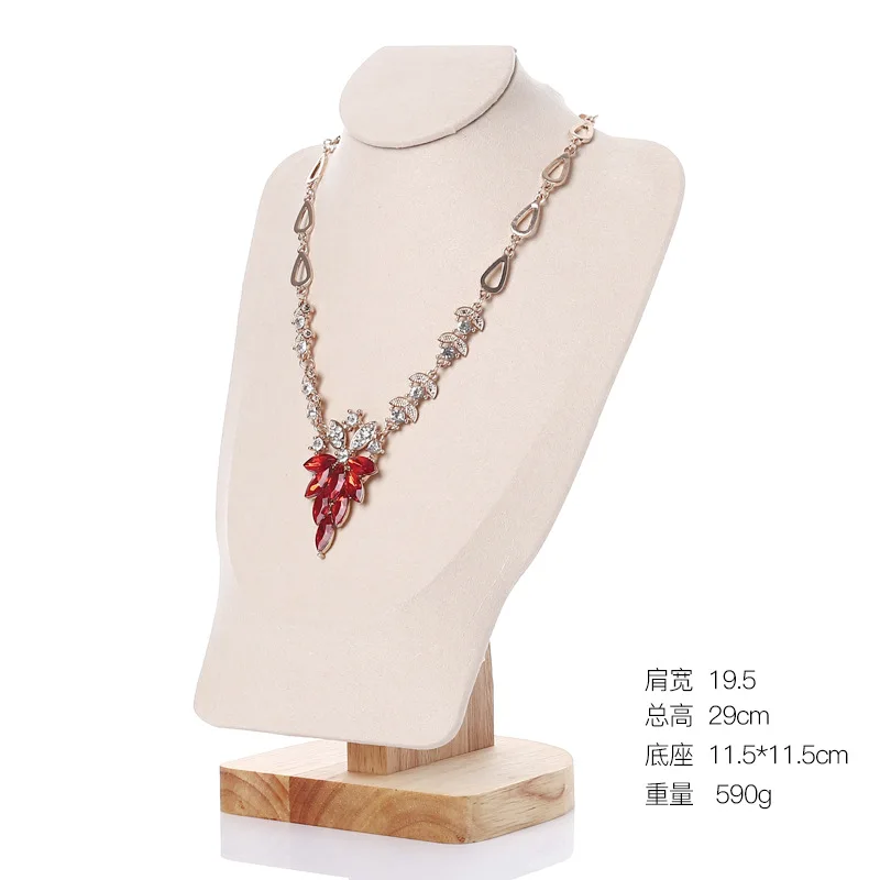 High Quality Velvet Jewlery Organizer Display Stand Wooden Base Necklaces Chain Choker Holder Mannequin for Showcase Decorate