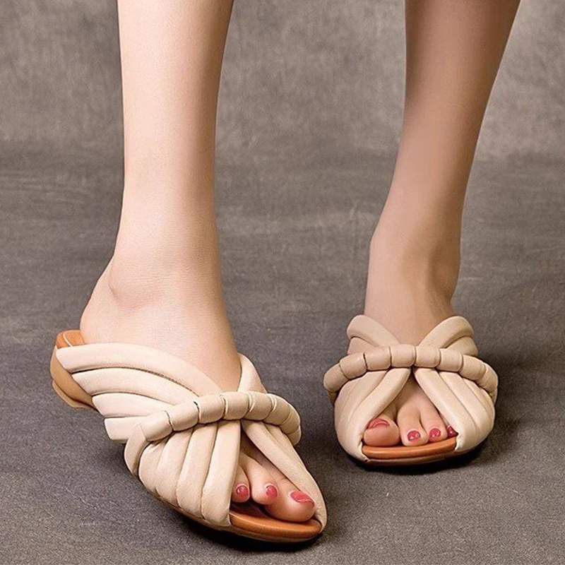 Женские тапочки на плоской подошве повседневные мягкие туфли-лодочки