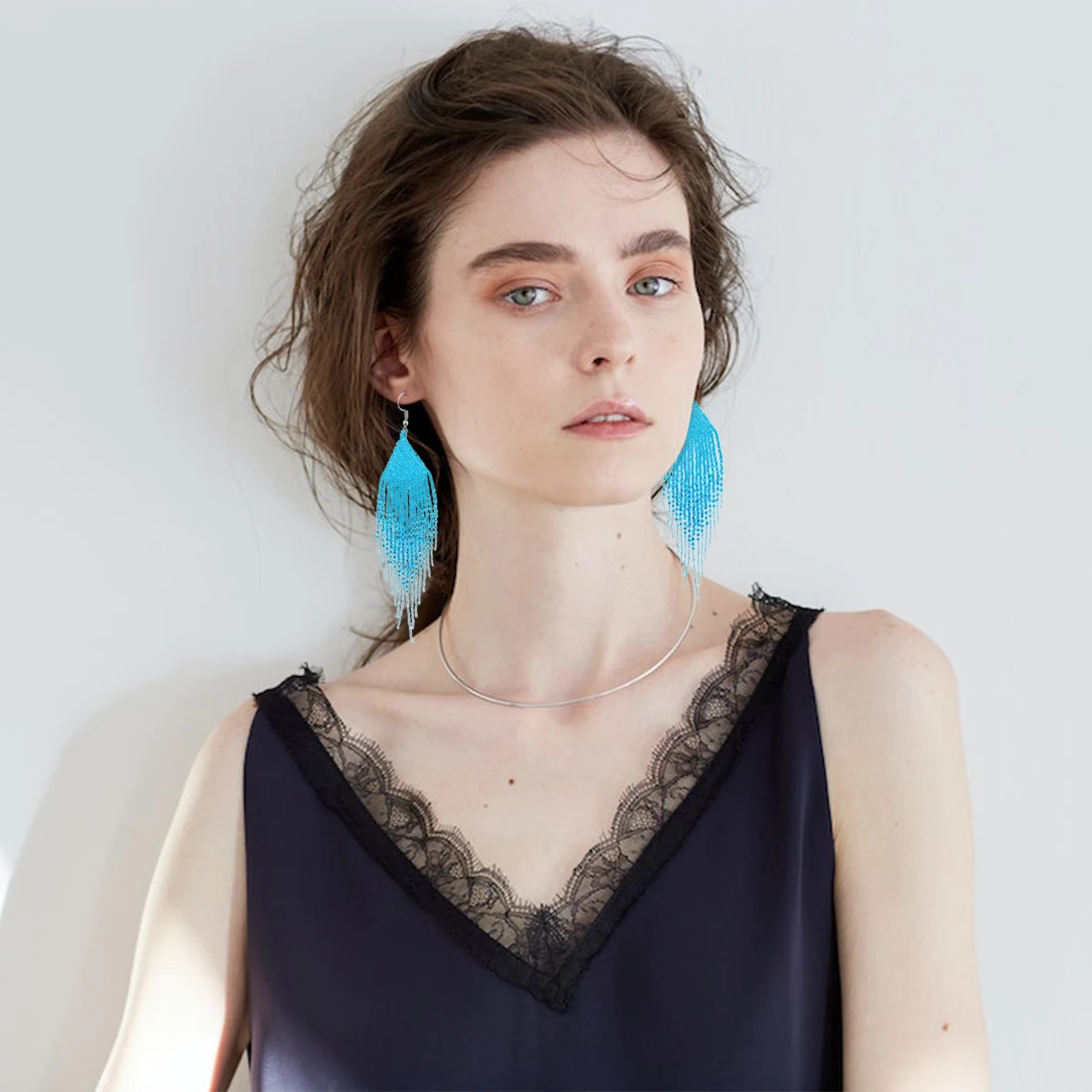 Большие эффектные серьги Kaseakia из бисера Длинные богемные ручной работы большие