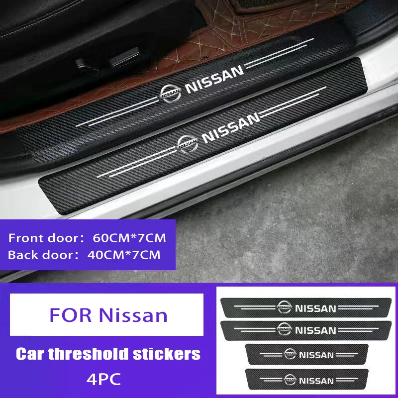 

4 Pc Carbon Fiber Car Threshold Stickers Waterproof Protector Film For Nissan Rogue Versa Nismo J10 T30 P11 Qashqai NOTE Z51