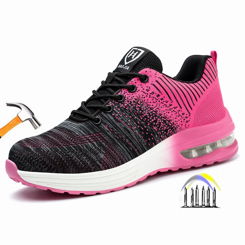 Women safety work shoes female Air Cushion Work Sneakers Steel Toe Shoes Safety Boots Anti Smashing anti-slip security shoes