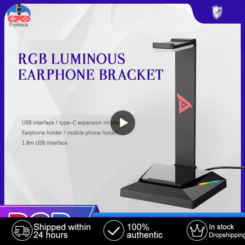 

Rgb Phone Holder Detachable With Charger Ports Headphone Stand Type-c Gaming Headset Bracket Usb Headphone Holder Black
