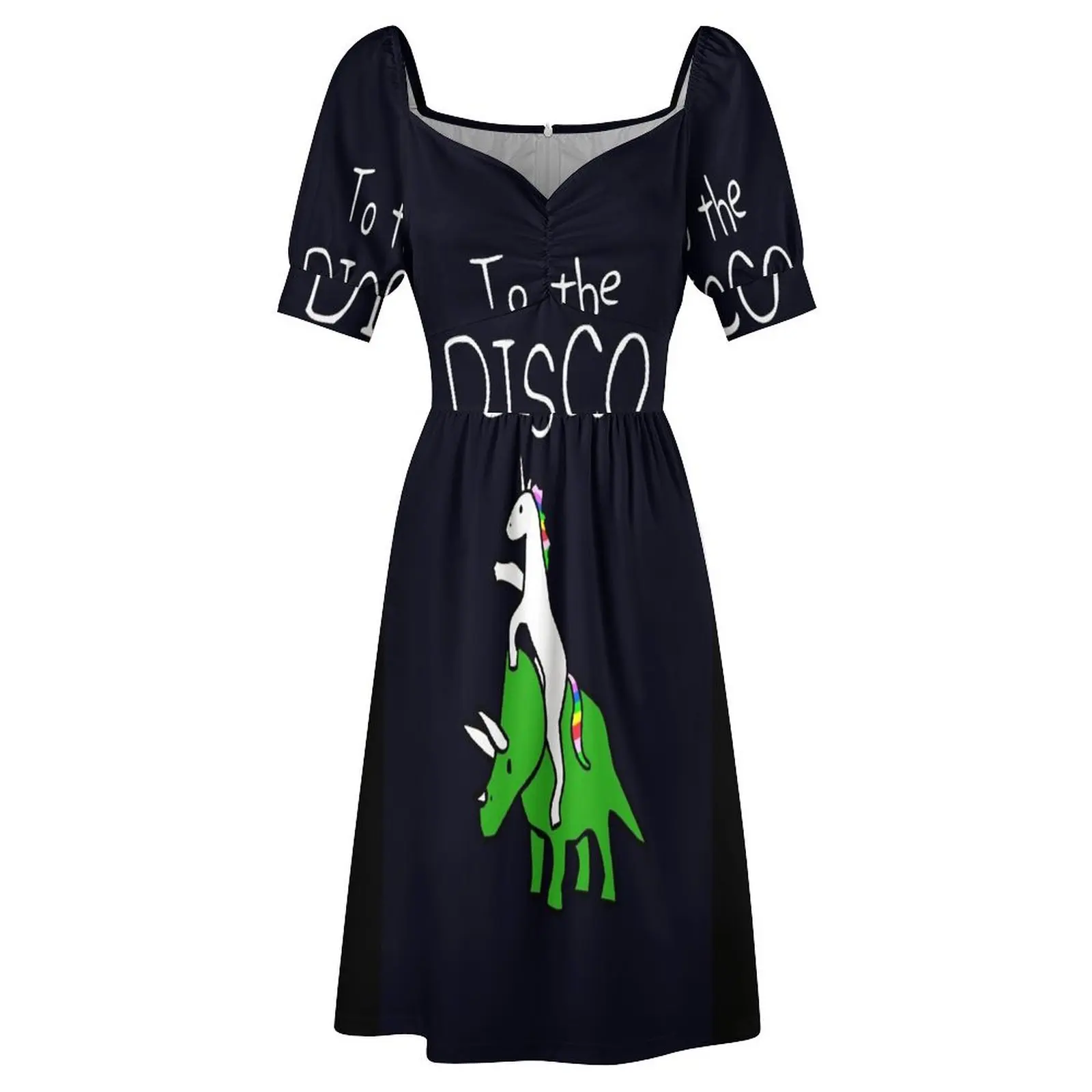 В Дискотеку (белый текст) Единорог Верховая езда Трицератопс Платье с короткими