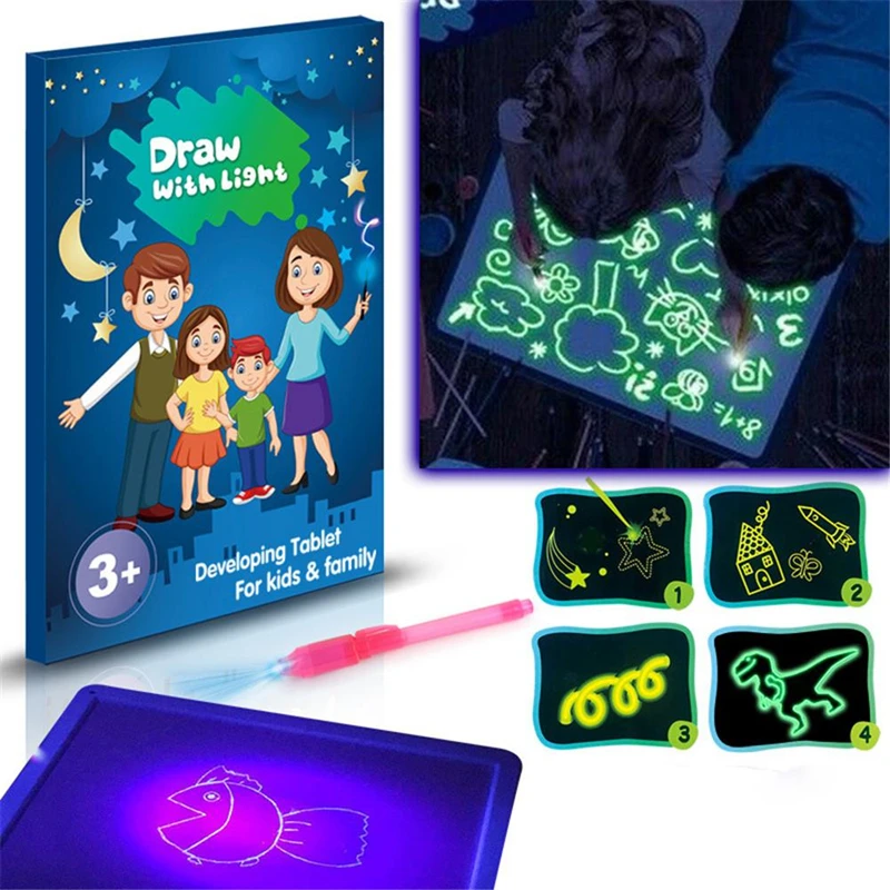 

A3 A4 A5 Magic Luminous Drawing Board Draw with Light-Fun Sketchpad Board Fluorescent Pen Russian English Light Up Draw Kids Toy