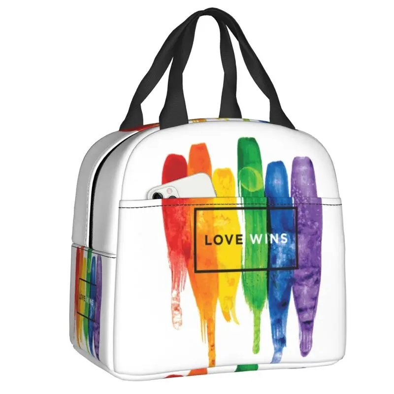 

LGBT Love Wins Rainbow Paint GLBT Insulated Lunch Bags Lesbian Gay Pride Portable Cooler Thermal Food Lunch Box Work School