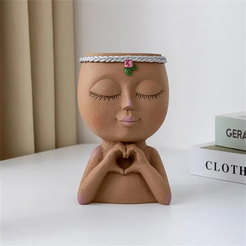 

Plant Pot Decorative Flower Pots Nordic Style Face Head Pot Succulent Pot Plant Vase Resin Figure Garden Decor Tabletop Ornament