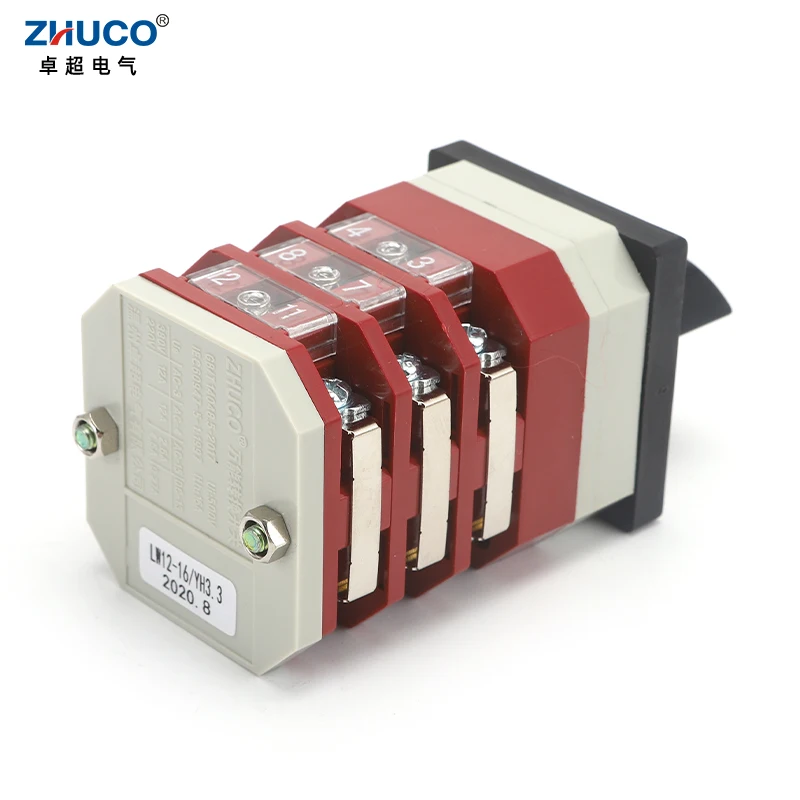 ZHUCO LW12-16/YH3.3 16A 4-позиционный 3-полюсный 12-винтовый трехфазный вольтметр измерение