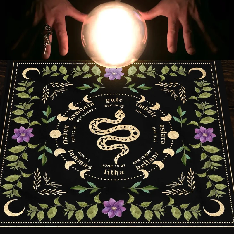 

Лунная фаза змея, скатерть, алтальная ткань для карт Таро, растительный цветок, тарелки, ткань для гадания, астрология, настольная игра, Деко...