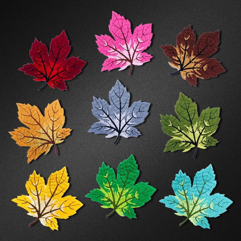 

Beautiful embroidery Colorful Maple Leaf Applique Badge Iron On Patches for T-shirt Clothes Sewing Craft DIY clothes decoration