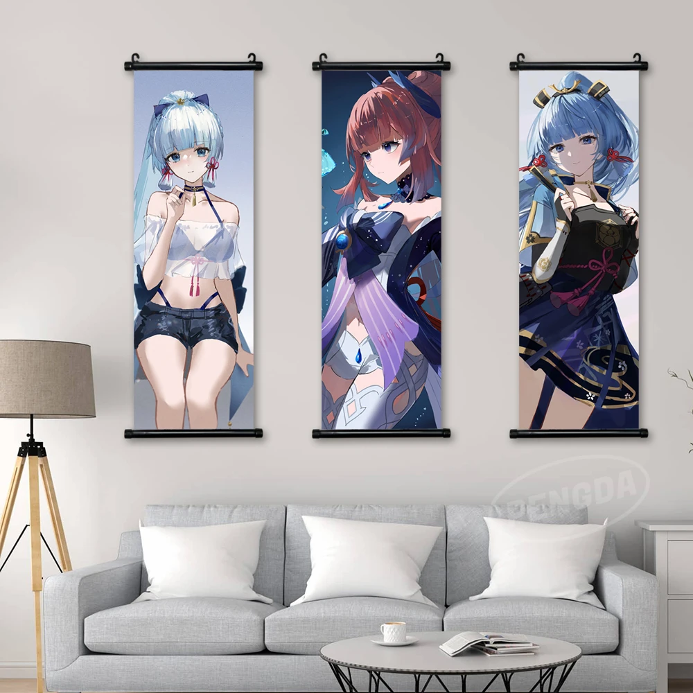 

Canvas Genshin Impact Print Kamisato Ayaka Painting Wall Art Picture Yan Fei Poster Yelan Home Decor Hanging Scrolls Living Room
