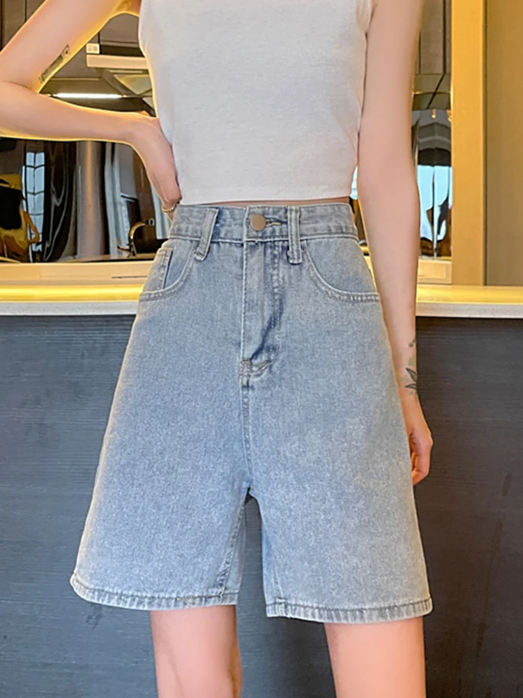 Streetwear Women High Waist Loose Denim Shorts Spring Summer Female Wide Leg Button Retro Jeans Shorts Bottoms