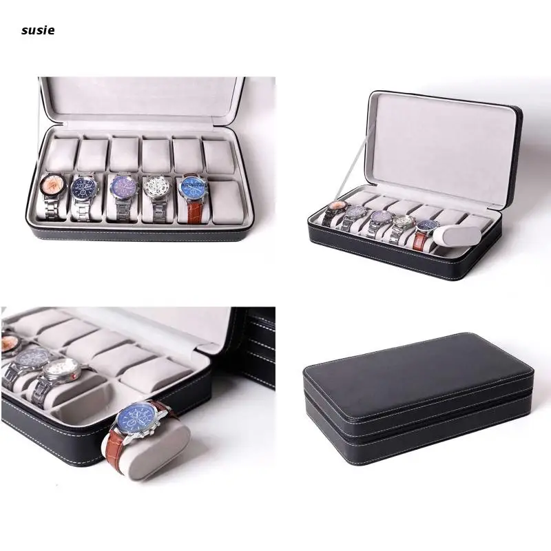 

X7YA PU Leather 12 Bit Zipper Watch Bag Wholesale Watch Box Jewelry Storage Box