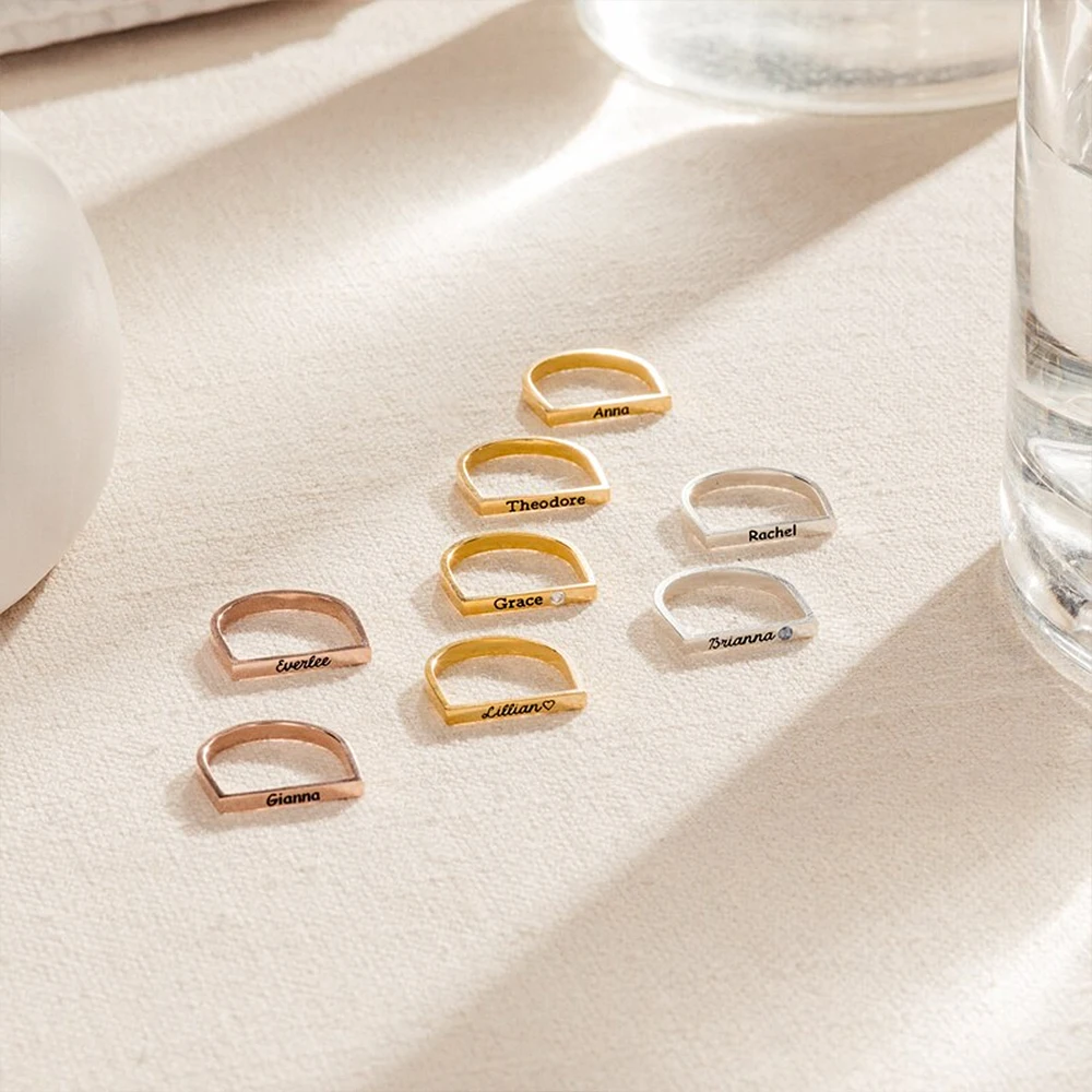 Stainless Steel Custom Name Women's Ring U-Shaped Fashion Korean Ring Personality Custom Name Women's Accessories Free Shipping