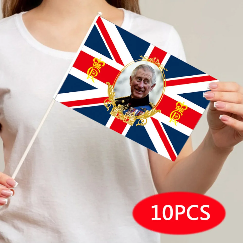 

10PCS King Charles III Hand Waving Flag Celebrating The Enthronement of The King Hand Waving Flag Party Decoration 21*14cm