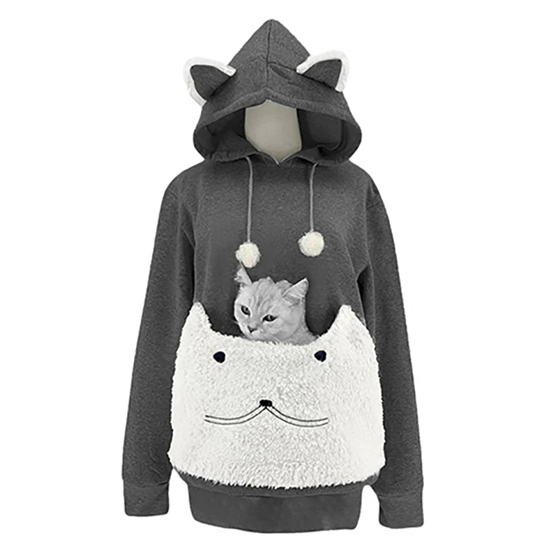 

Cat Lovers Hoodies Women 2021 Cute Pet Hoodies Sweatshirt with Ear Cartoon Big Pouch Long Sleeve Loose Plush Pullover Autumn