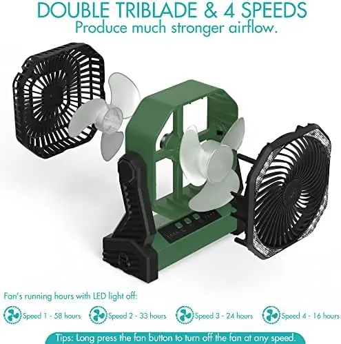 

Camping Fan with LED Lantern, 20000mAh Rechargeable Battery Operated Outdoor Tent Fan with Light, 270° Pivot, 4 Speeds,8" P