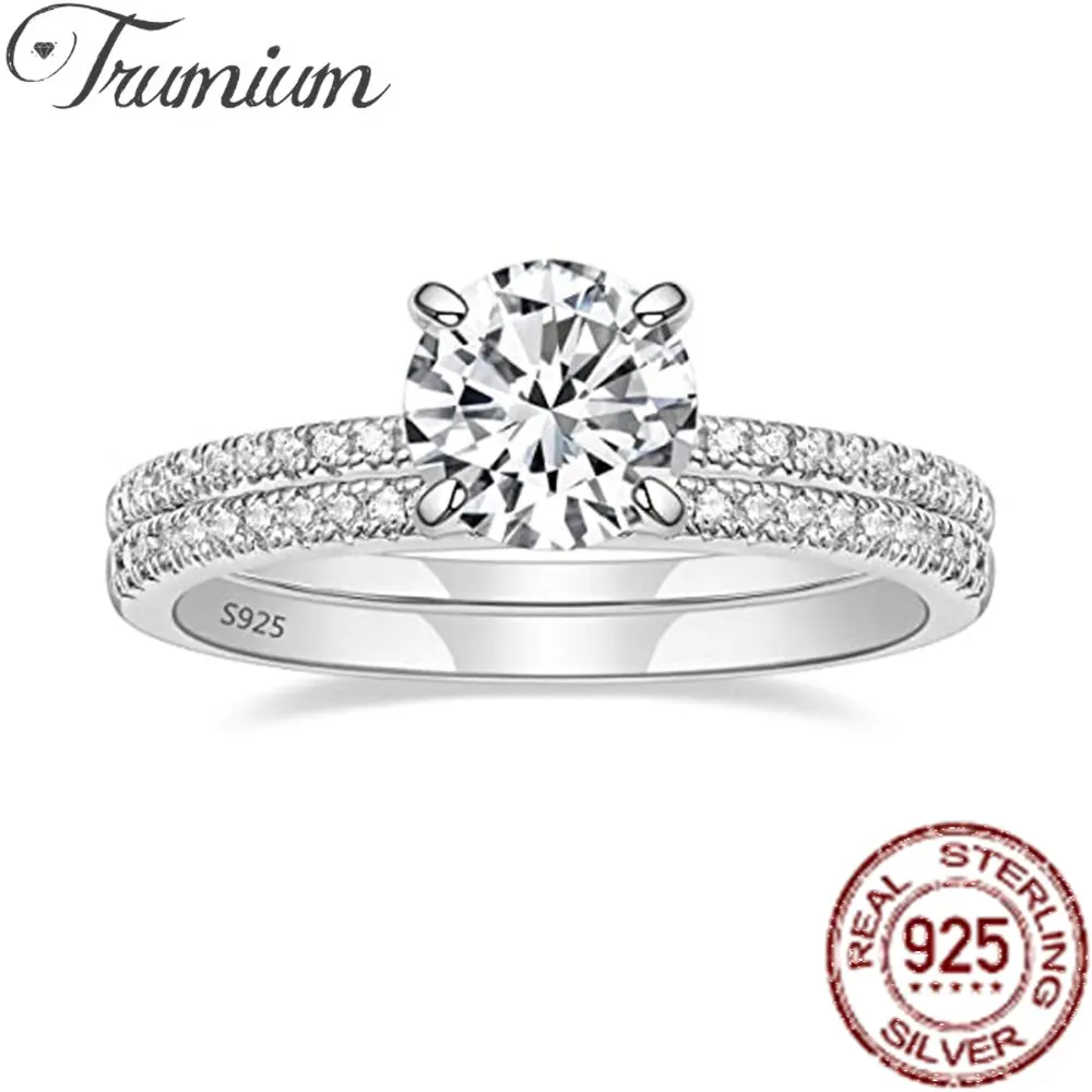 

Trumium 1.25CT 925 Sterling Silver Bridal Rings for Women Sets Round CZ Engagement Rings Promise Wedding Bands Fine Jewelry