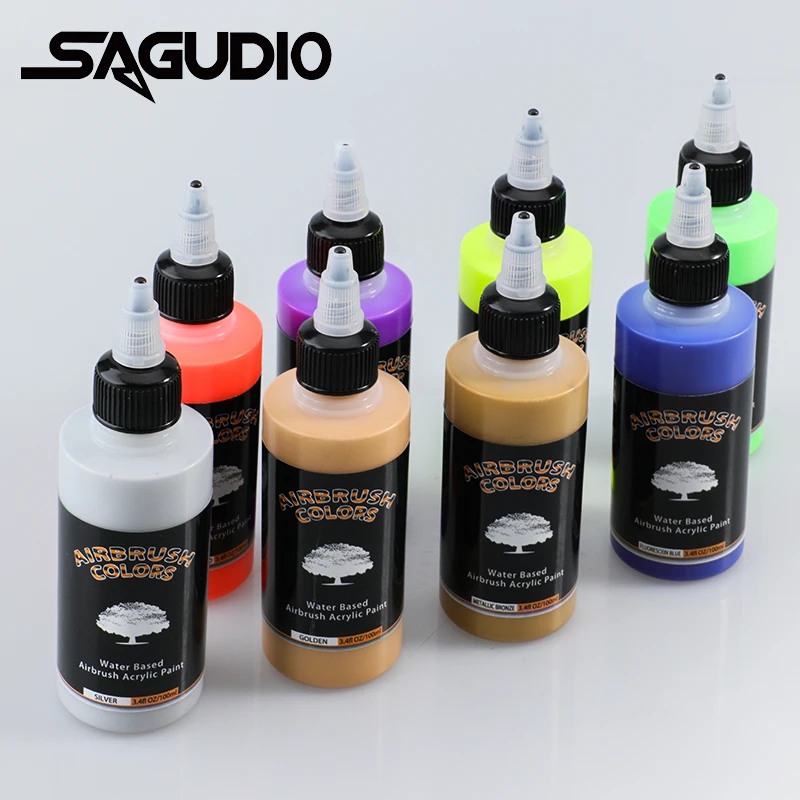 

SAGUD Airbrush Acrylic Paint Set 8 Colors 100ml Painting Paint for Artist DIY Nail Art Model Shoes Wood Fabric Ready to Airbrush