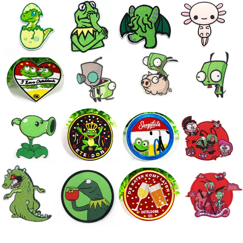 

Cartoon Animal Dinosaur Frog Embroidery Cloth Sticker Cute Patch Iron on Transfers for Clothing Patches for Clothing Patches