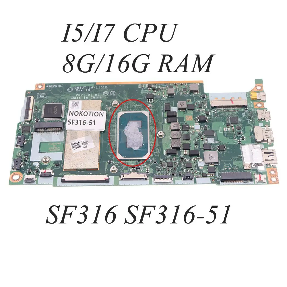 NBABD11002 NB.ABD11.002 GH4UT LA-L151P For Acer Swift 3 SF316 SF316-51 PC Motherboard I5/I7 CPU+8G/16G RAM