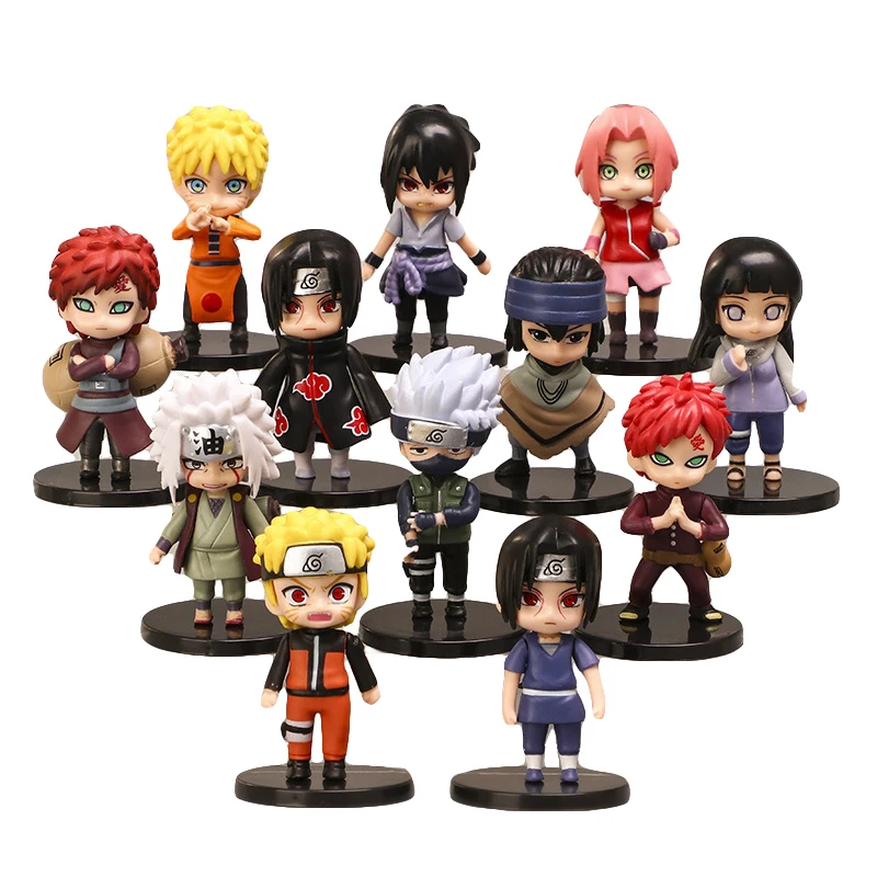 

12pcs/set Naruto Anime Figure Shippuden Tsunade Sasuke Itachi Kakashi Gaara Jiraiya Sakura Neji Q Version PVC Toy Doll Kid Gifts