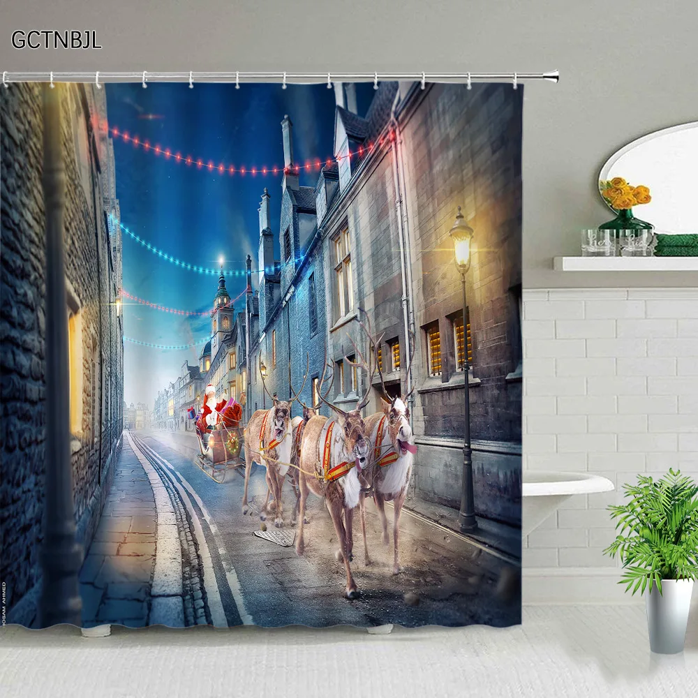 

Шторы для душа с Санта-Клаусом и оленями