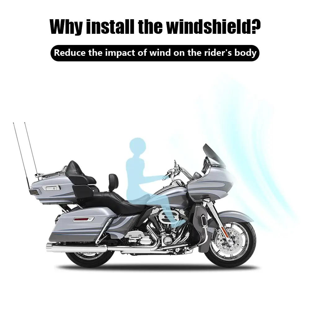 Фото Ветровые стекла для мотоциклов 13,5 дюймов, подходят для Harley-Davidson Road Glide CVO/SE Limited Special ST Ultra 1998–2023, черные ветрозащитные дефлекторы №5