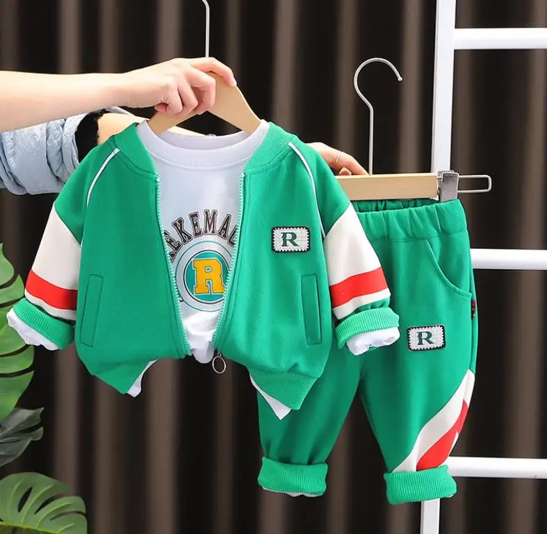 

Toddler Baby Designer Clothes 3pcs children suits Boys letter zipper jacket white shirts pants casual kids sport tracksuits