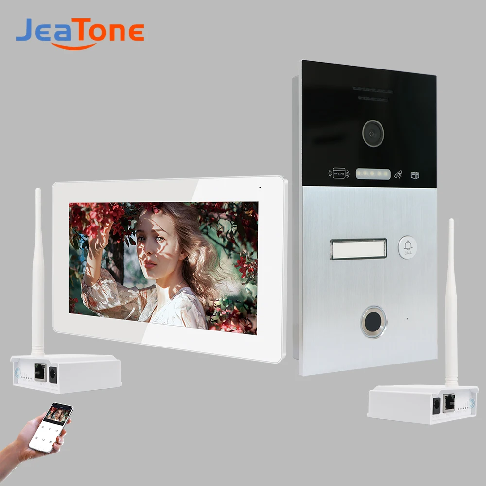 Jeatone WIreless IP Video Intercom System With Fingerprint Recognition Access Control 720P CAT5/5E Wireless Video Doorbell