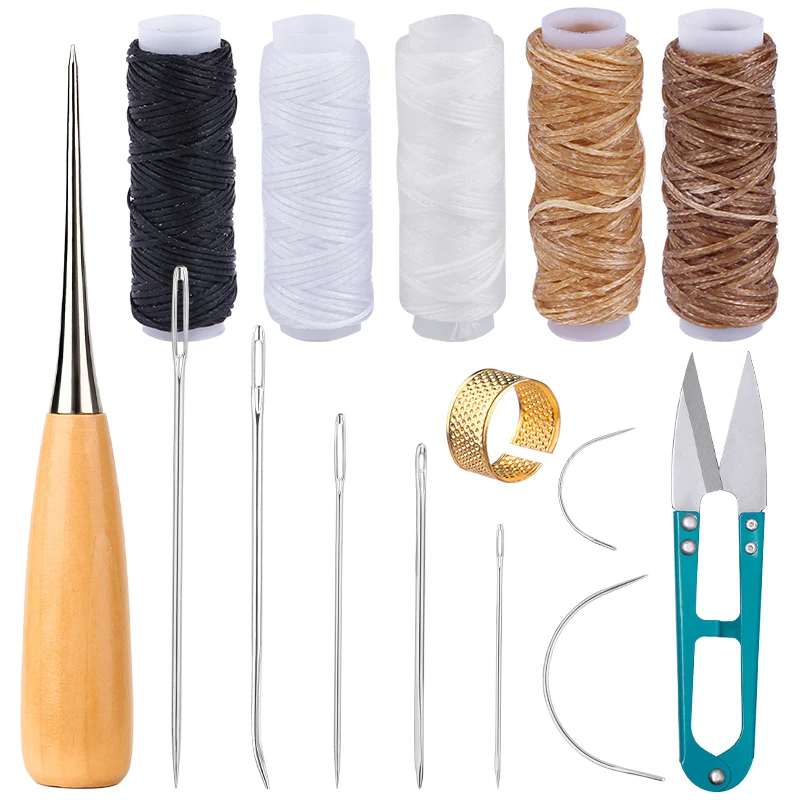 

SHWAKK Leather Craft DIY Tool Sewing Kit With Hand Sewing Needles Awl Scissors Wax Thread Leather Handmade Working Tool