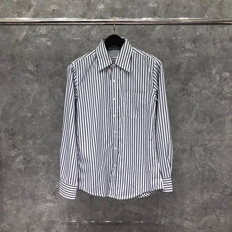 TB THOM Men's shirt Fashion Top Brand  Striped Closure Casual Poplin Fabric Slim Fit long Sleeve Women's shirts Korean Lovers