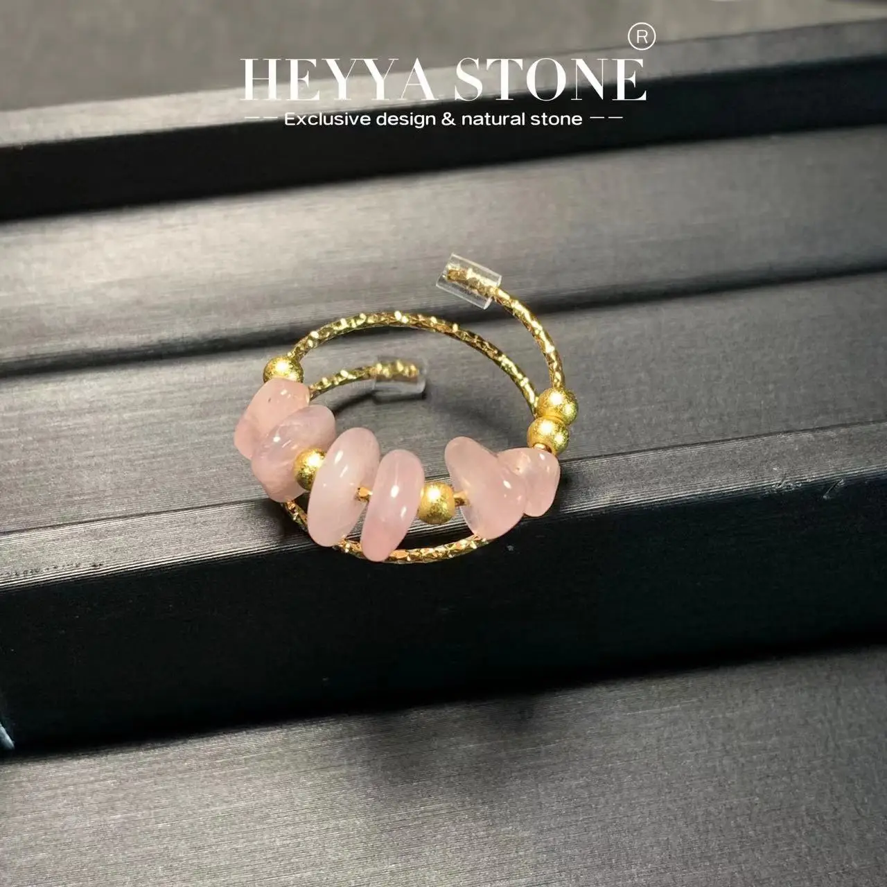 HEYYA STONE Винтажное кольцо из розового кварца для женщин