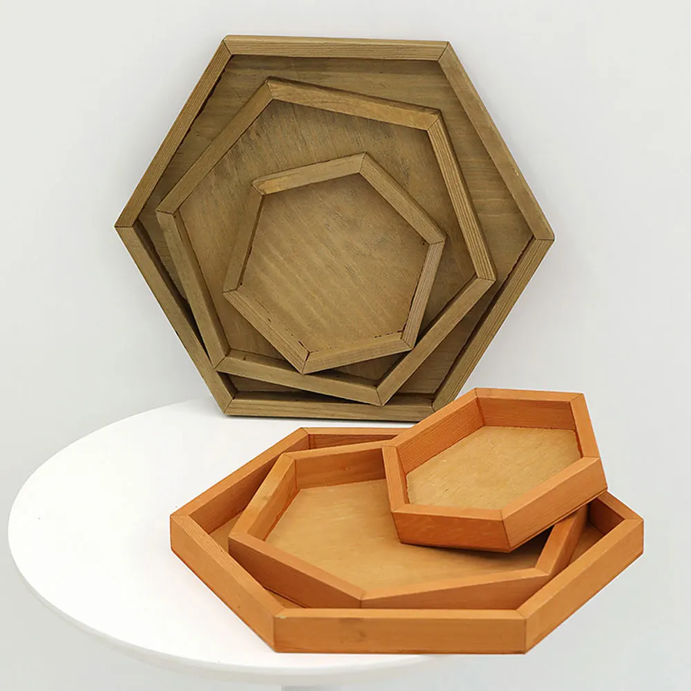 

Шестиугольный деревянный поднос, геометрический простой поднос для чая, семейный контейнер для хранения завтрака, деревянное ювелирное ож...