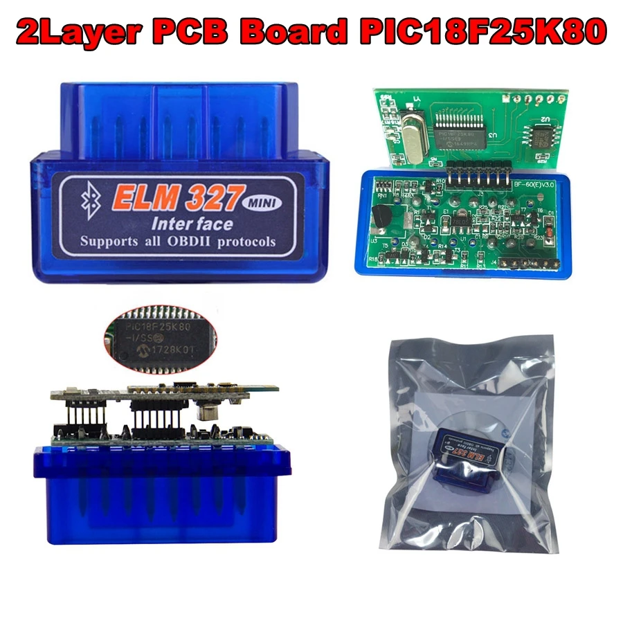 

Мини ELM327 Bluetooth V1.5 с 2 печатными платами PIC18F25K80 чип Bluetooth сканирующий инструмент OBD2 сканер универсальный диснотический инструмент Android