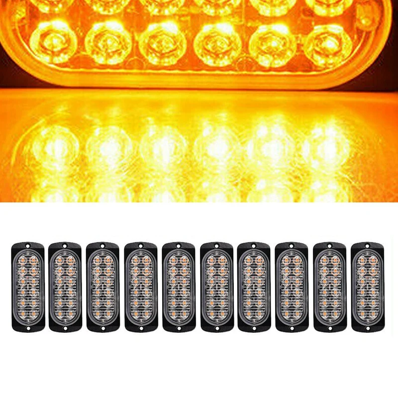 

10Pc Yellow Car 12 Led Emergency Warning Flash Strobe Light Kit Bar Truck