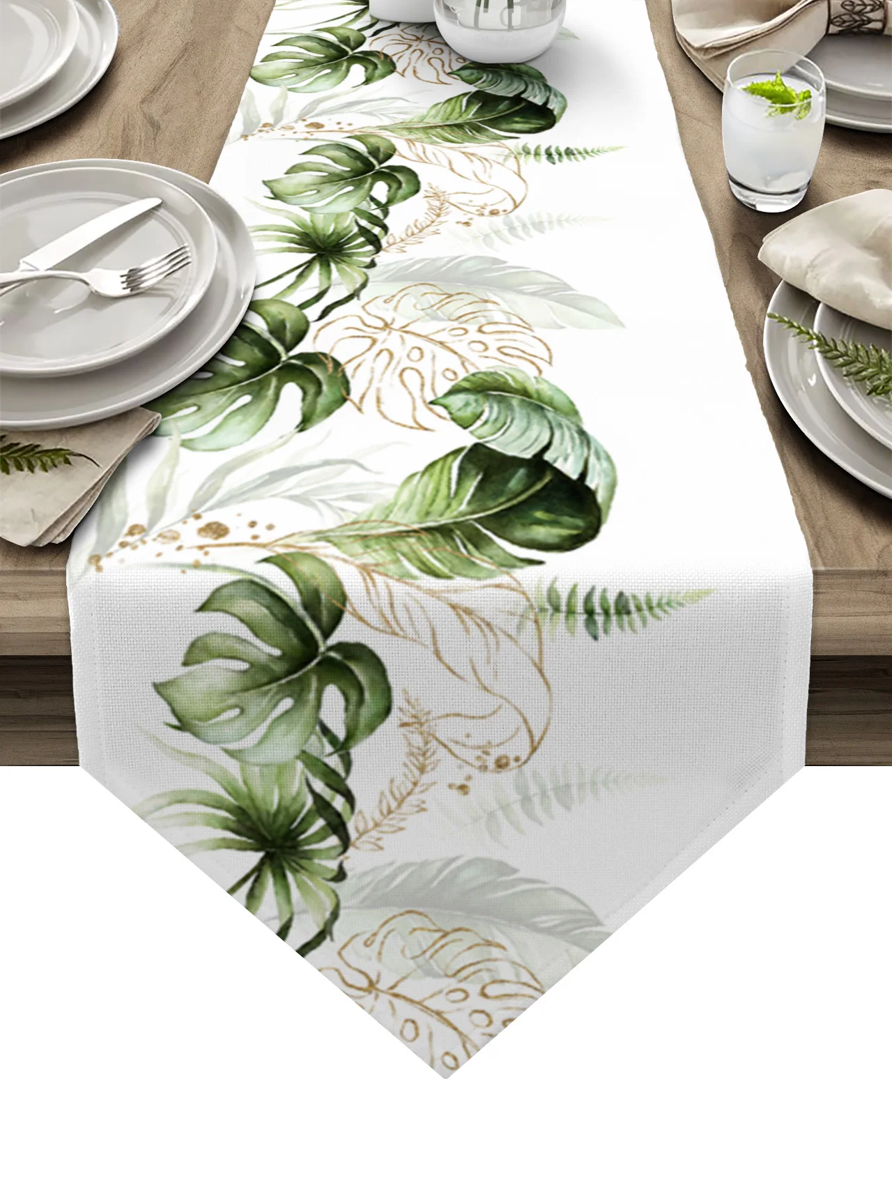 

Watercolor Palm Green Leaves Table Runners Wedding Table Decoration Tablecloth Holiday Party Dining Decor Table Cover