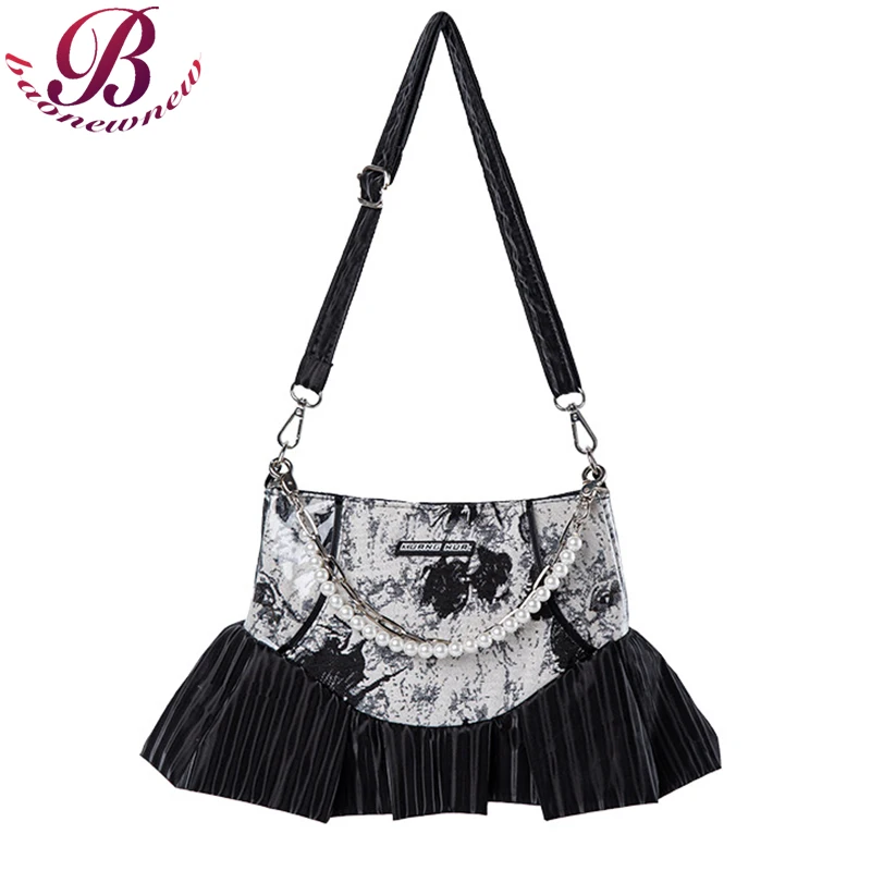 

Graffiti Bags For Women 2022 New Punk Style Shoulder Purses Female Pearl Design Crossbody Flaps Ladies Luxury Brand Handbags