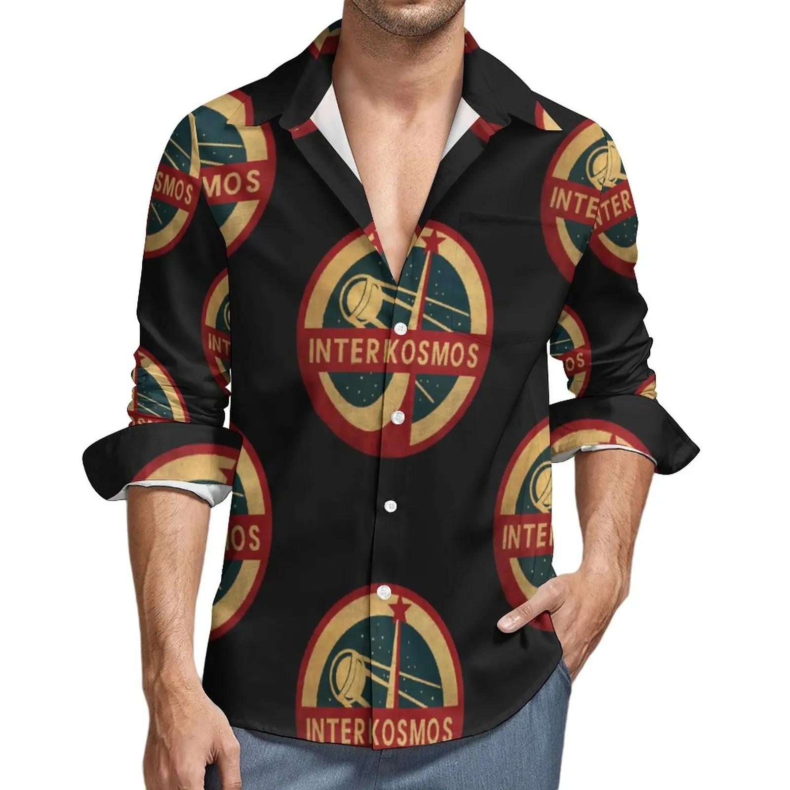 

Рубашка мужская с длинным рукавом, винтажная Повседневная Уличная одежда с программированием космических программ Interkosmos, спутник, спутник, CCCP