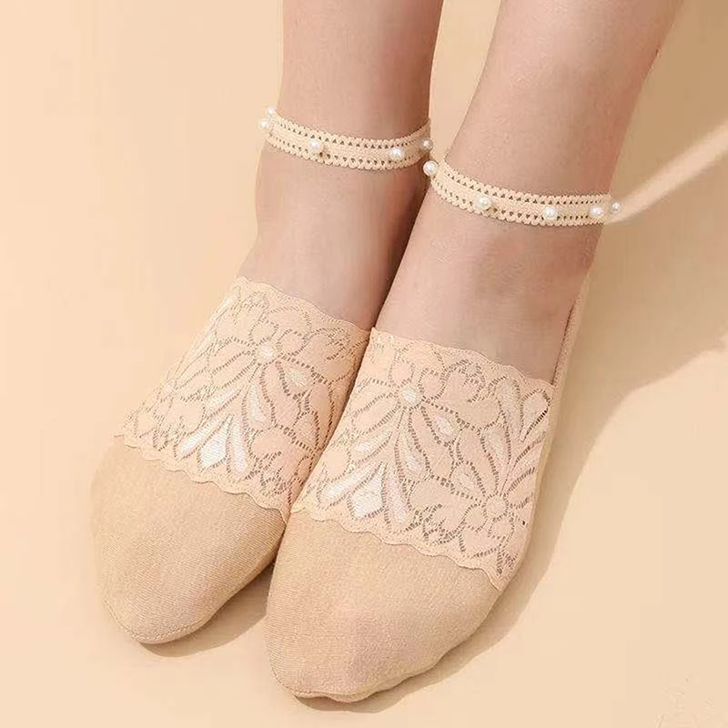 

Woman Lace Flower Thin Socks Low Cut No Show Boat Invisible Socks Anklet Prevent Socks Summer Female