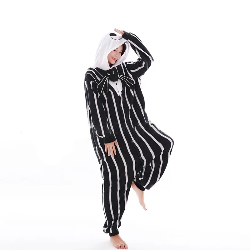 

Autumn and Winter Polar Fleece Hooded Cartoon One-piece Ankle-length pajamas Kigurumi Halloween Cosplay Jack Skeleton Costume