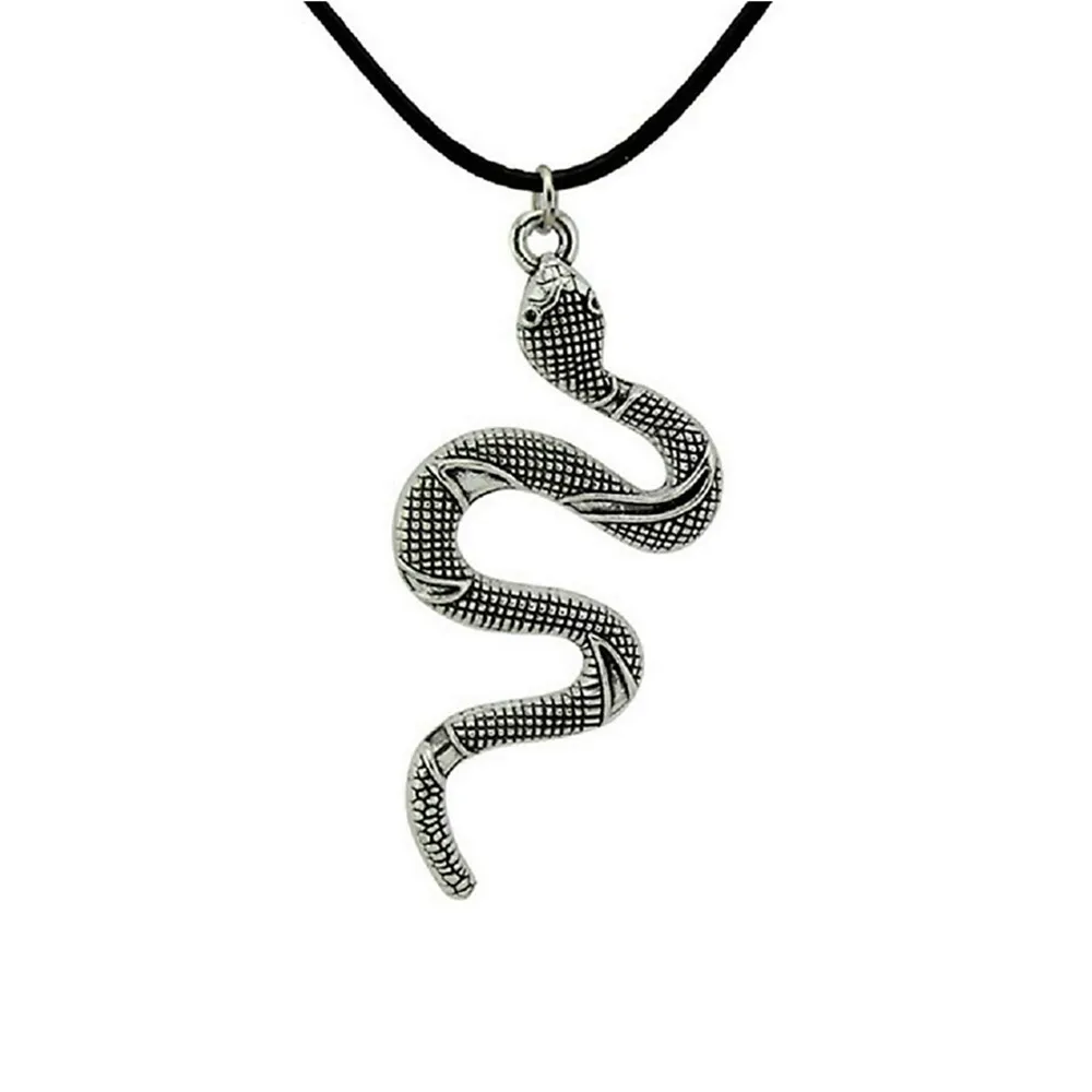 Серебряная змея кобра подвеска ожерелье племенной готический Змея Очаровательное черное ожерелье шнур для женщин девушек